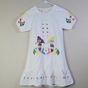 Mini Taylor White Mermaid Embroidered Kids Casual Dress 8-9y NwOT.